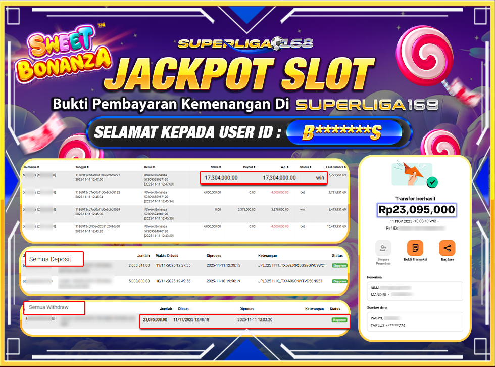 SUPERLIGA168 JACKPOT SWEET BONANZA Rp.23,095,000-LUNAS